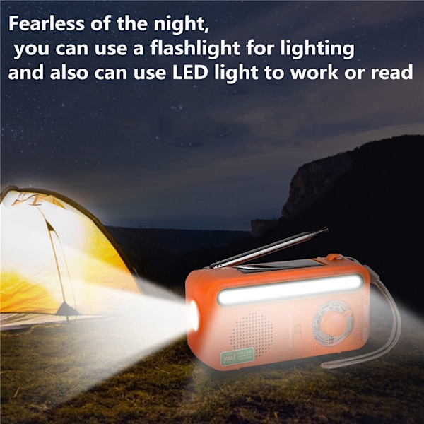 Nödhandvevradio, telefonladdning, campinglampa, SVART