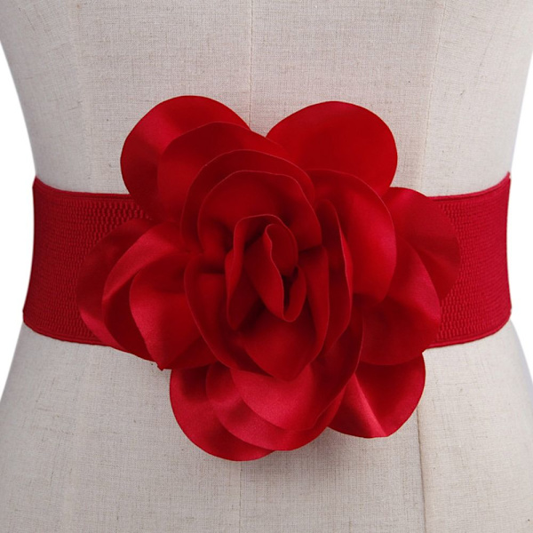 Bredt elastisk belte store blomster linning RØD red