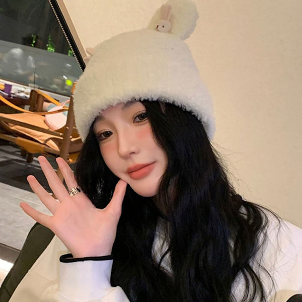 Faux Fur Beanies Hattu Neulottu Cap VALKOINEN white