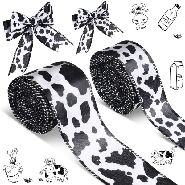 2 rullaa 10 jaardia Cow Print Ribbon Wired Cow Print Wired Edge