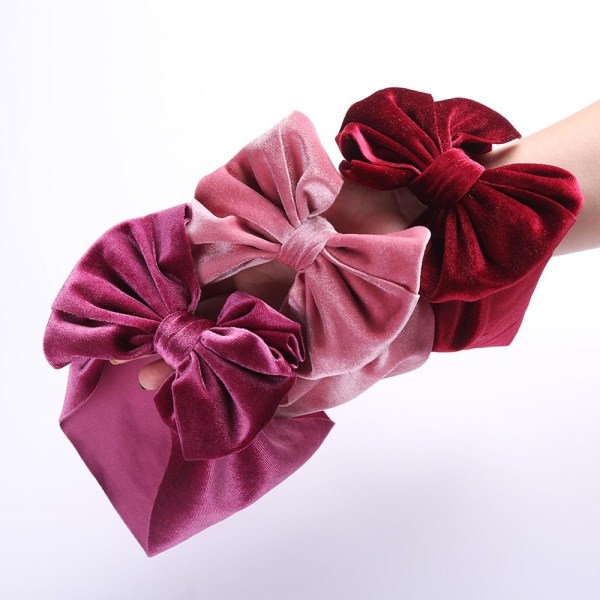 Velvet Baby Bow Pannband Nyfödd Vinter Hårband ROSA Pink