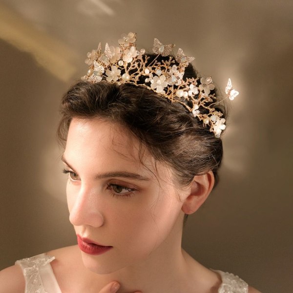 Barokk Rhinestone Crown Butterfly Hårbånd ROSE GULL rose gold