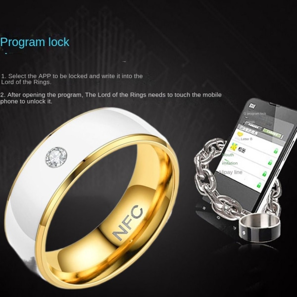 NFC Smart Ring Finger Digital Ring WHITE&GOLD 8 WHITE&GOLD 8