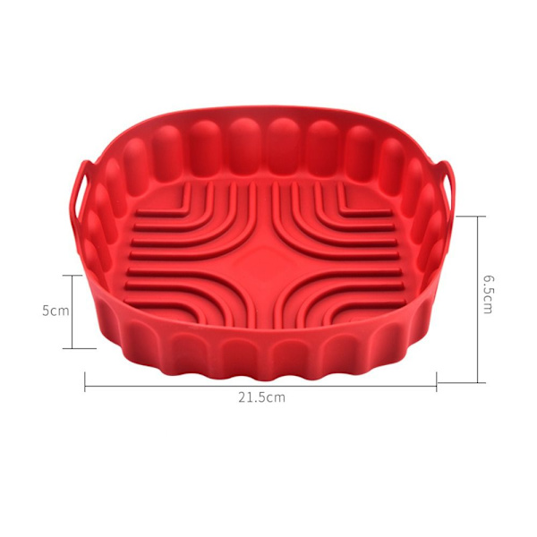 Neliönmuotoinen silikonipannu ilmakeittimen leivontakorille PUNAINEN 21,5 cm red 21.5CM-21.5CM