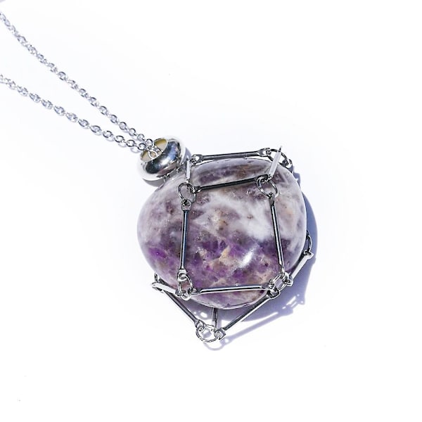 Crystal Holder Cage Necklace Crystal Net Metal Halsband ROSE Rose Quartz