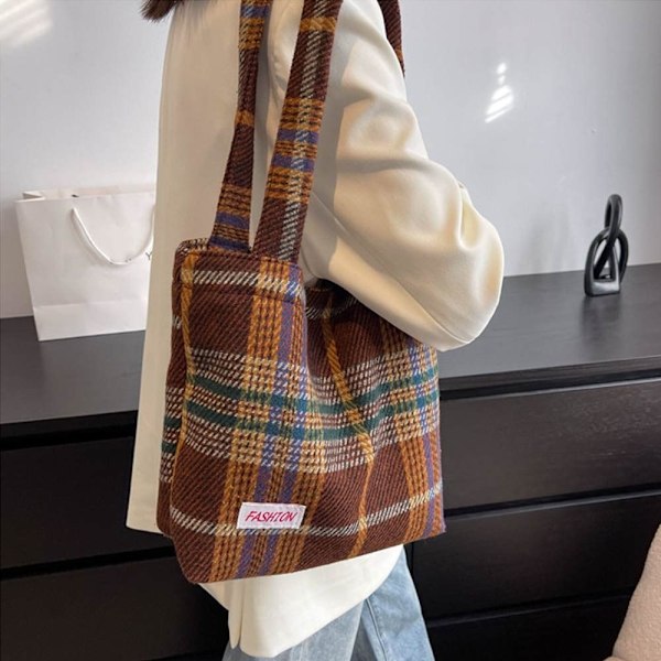 Tote Bag Plaid Håndtasker BRUN brown