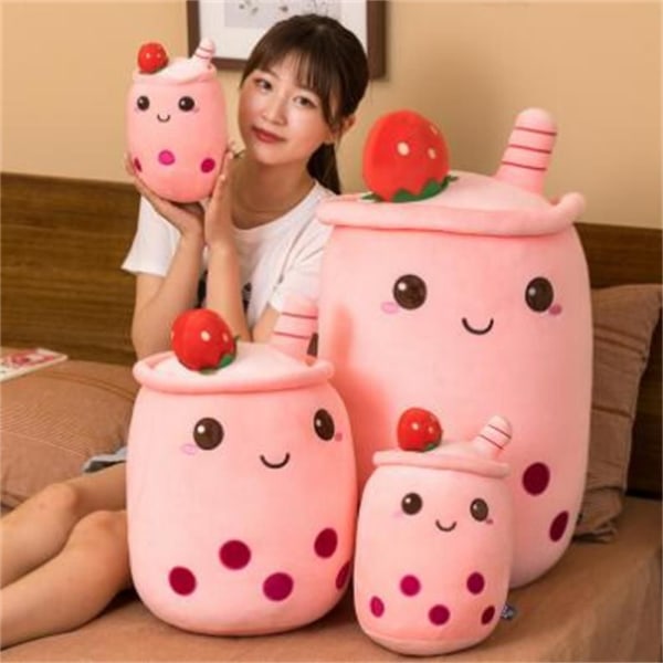 Myk fylt plysjpute Bubble Tea Boba Cup Mønster ROSA 23CM pink 23cm