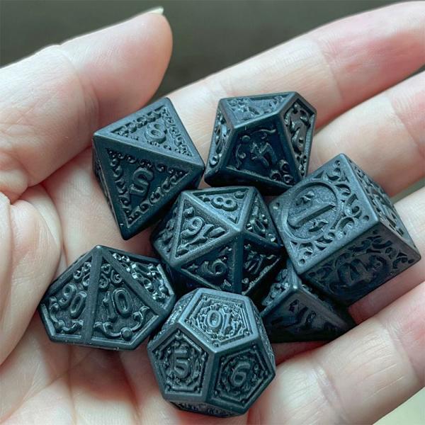 7 Stk/sæt DND Terninger Polyhedral Terninger SORT SORT black