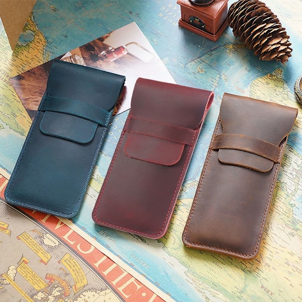 Retro læder penneholder Brun fyldepennepose BRUN SMALL Brown Small-Small