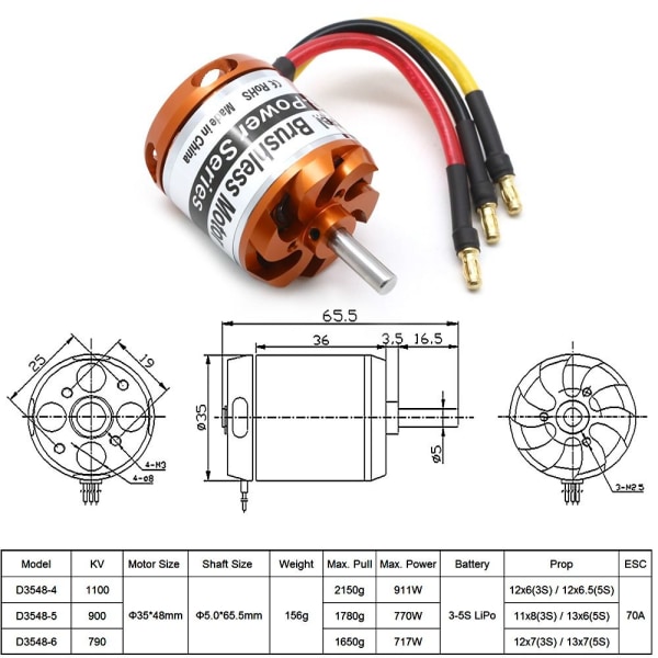 D3548 3548 Motor Børsteløs Motor 900KV 900KV 900KV