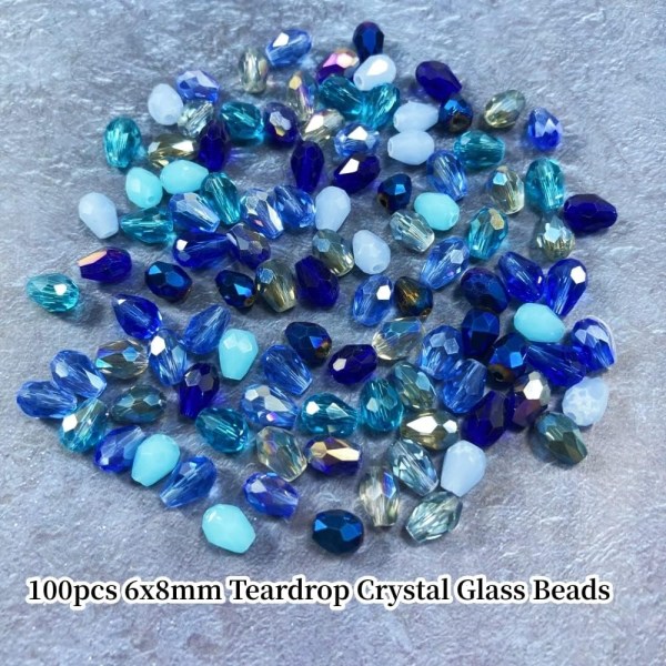 200 kpl Teardrop Crystal Glass Helmet Siniset lasihelmet Siniset