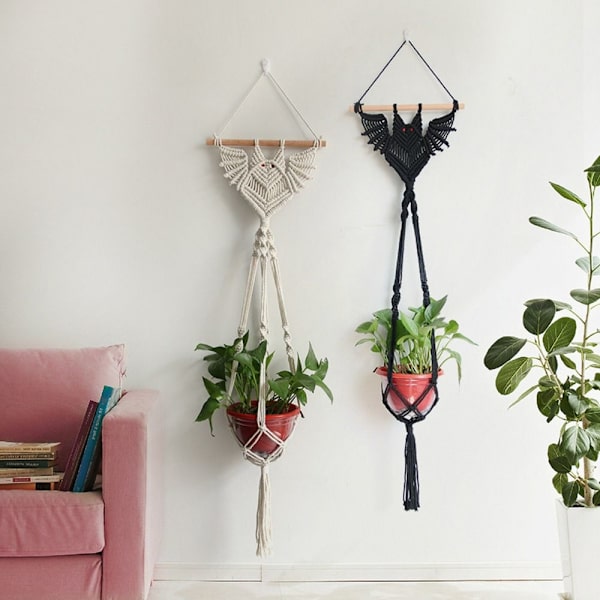 Macrame Växthängare Hängväxthållare SVART LÅNG LÅNG Black Long-Long