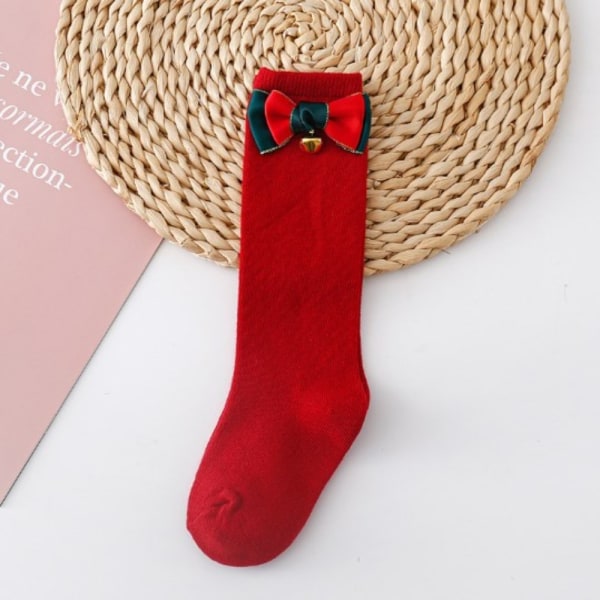 Babypiger julesokker Stor sløjfe Rød Knæhøje lange sokker SA A SA