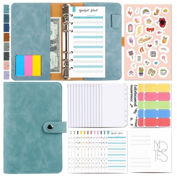 Savings Challenge Binder Planner Notebook VAALEENSININEN light blue