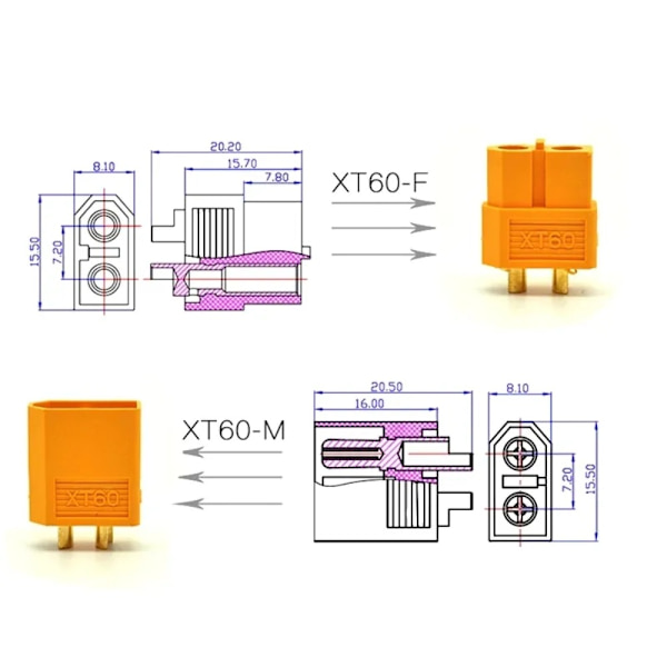 12 kpl XT60 liittimet Liittimet pistokkeet 12 kpl XT60-F 12 kpl XT60-F 12pcs XT60-F