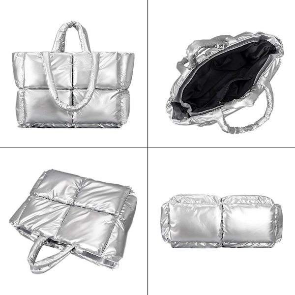 Stor puffer mulepose Quiltet puffer håndtaske SORT Black