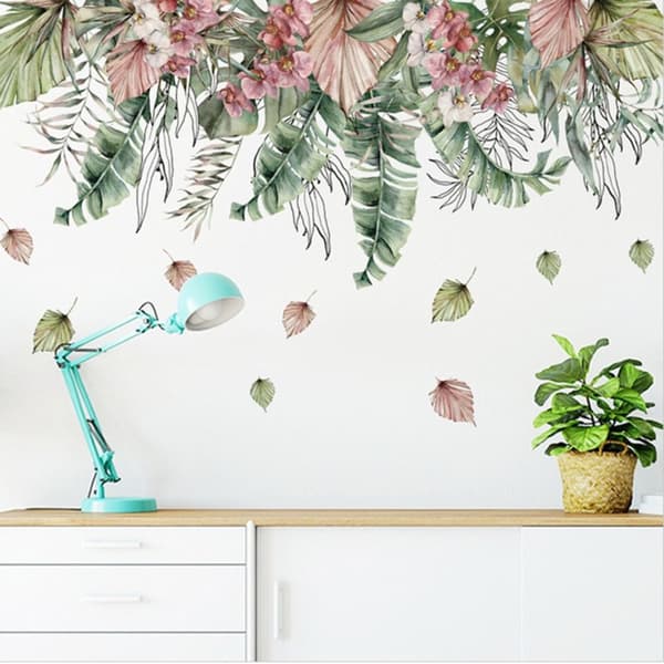 Boho Tropiska Blad Väggdekaler Gröna Växter Palmblad