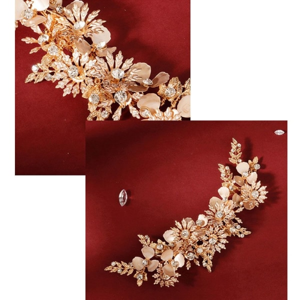 Brudpannband Blomma Tiara Krona GULD gold
