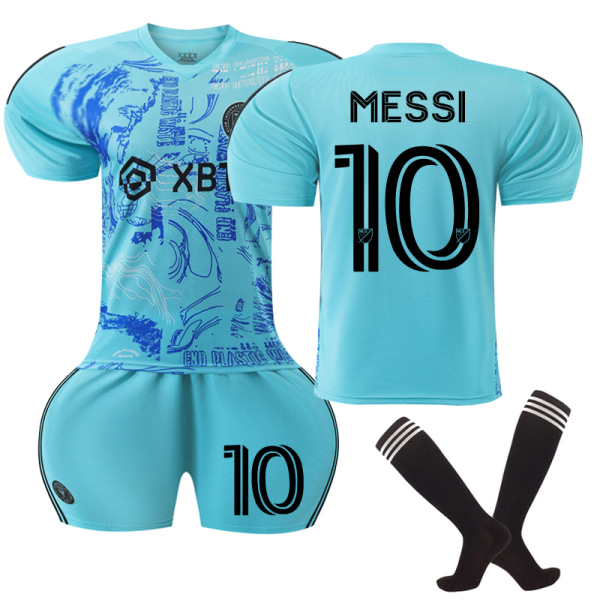 Inter Miami CF Bortefotballskjorte med sokker til Kid nr. 10 Messi 24