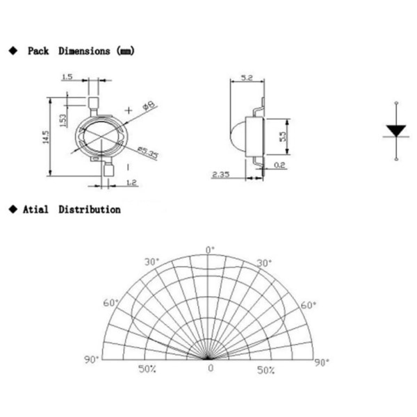 50 STK LED-lampeperler 1W 2W 3W HVIT 2W 2W white 2W-2W