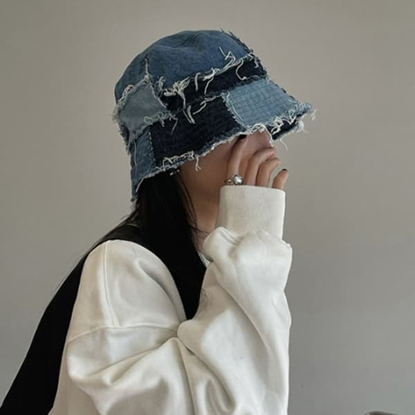 Denim Patchwork Hat Bucket Hat Fisherman Cap