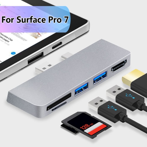 Microsoft Surface Pro 7 -telakointiasemalle USB 3.0 HUB Silver