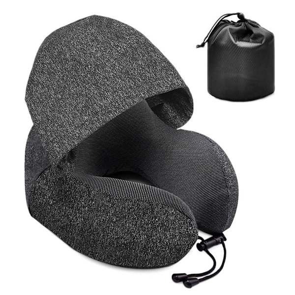 Reisepute med hette Hodestøtte Nakkepute SVART black