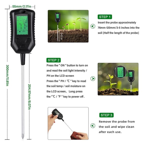 4-i-1 Soil Meter Moisture PH Meter Lysintensitet