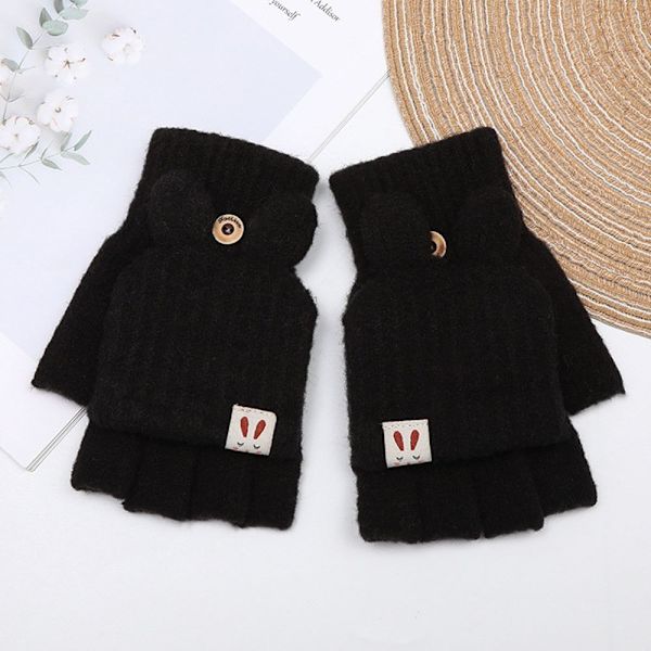 Strikkede handsker Halvfinger vante SORT Black