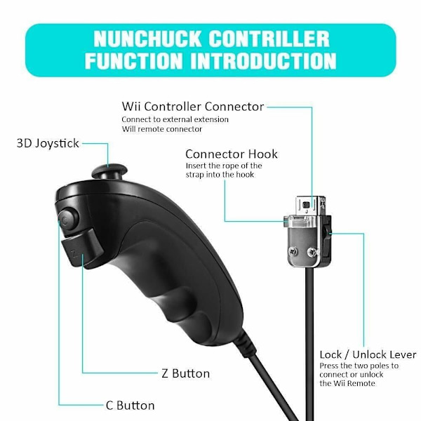 Til Nintendo Wii/Wii U Joystick Wireless Remote Gamepad SORT black