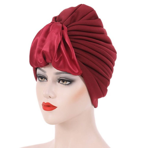Plisseret Turban Dame Kemo Cap VINRØD wine red