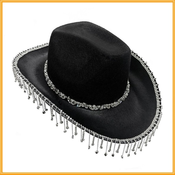 Rhinestone Cowboy Hat Diamond Tassel Chain Pendant Cap Cowgirl