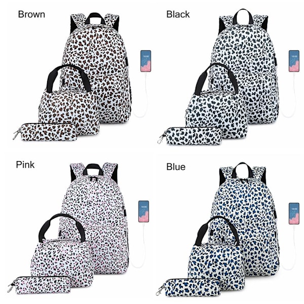 Print 3st/ Set Skolväska Lunchväska Pennväska rosa