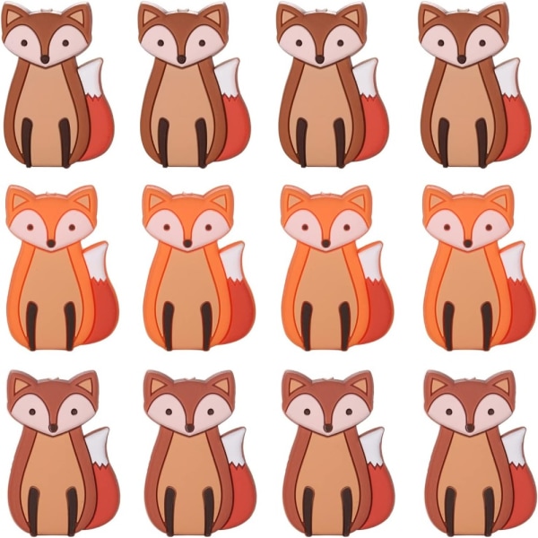 12 delar söta Fox Silikonpärlor Mini Animal Spacer Beads