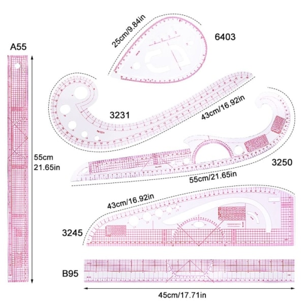 6st Curve Linjal Patchwork Linjal Mått Tailor Linjal