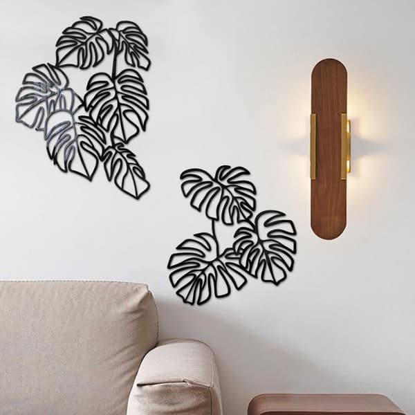 1 Set 3D Wall Stickers Hollow Line Leaf SILVER silver