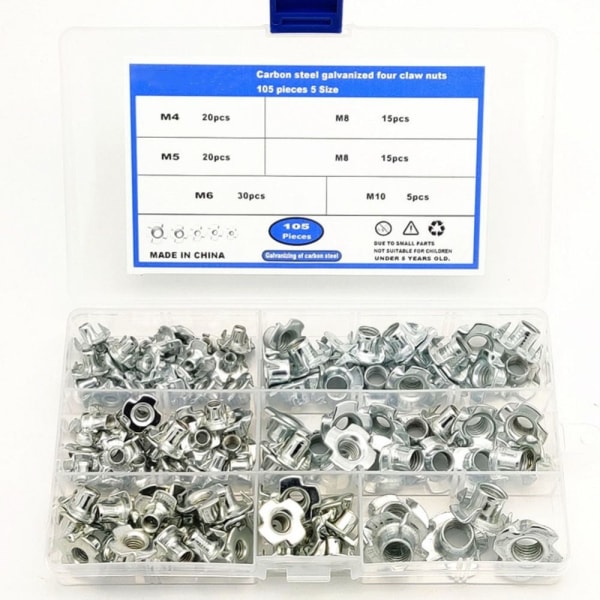 FEBA3D08 T-Nuts Sortiment Kit Tee Nuts 4-pinnede nøtter