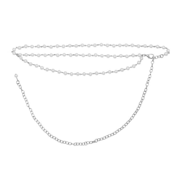 Kaksikerroksinen Pearl Belt Thin Chain vyötärönauha SILVER silver