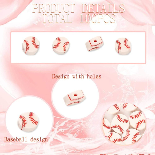 200st Baseball Beads Sport Ball Beads Clay Bead