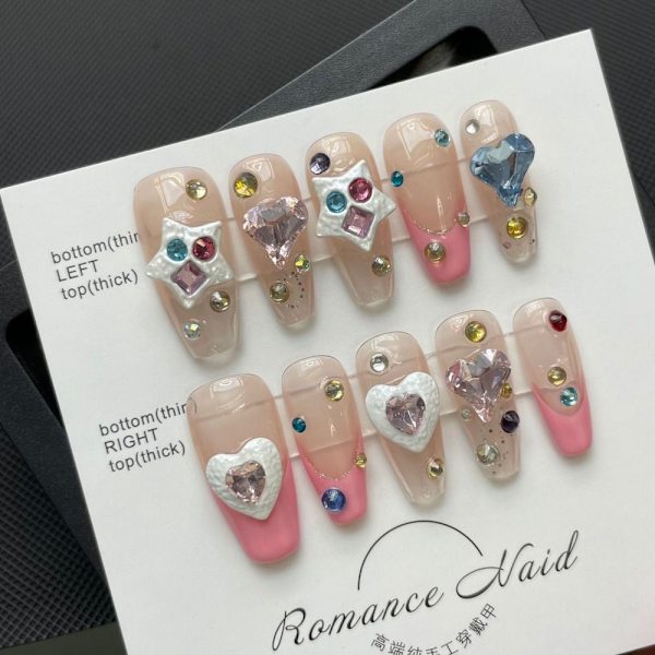 10 stk Star Love håndlagde negler Pure Manual False Nail L L