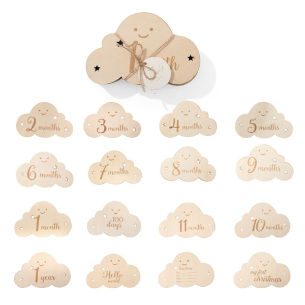 8 Stk Baby Milestone Card Månedskort Cloud Shape
