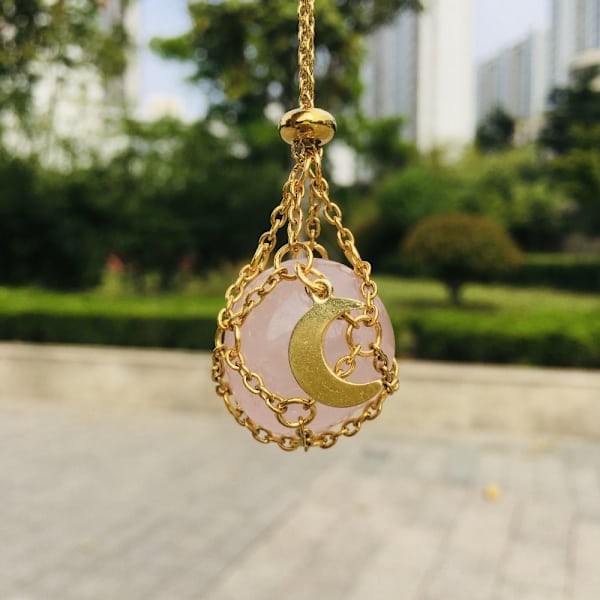 Crystal Holder Cage Halskæde Crystal Net Metal Halskæde GULD Gold Rose Quartz-Rose Quartz