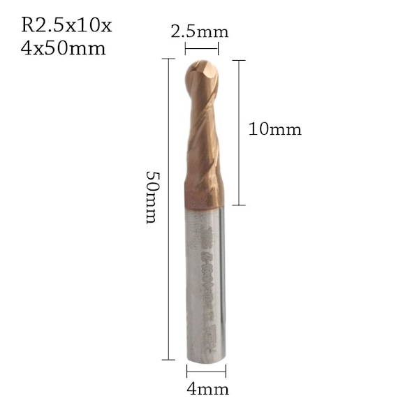 Endfræser Fræser Fræser R2,5X10X4X50MM R2.5x10x4x50mm