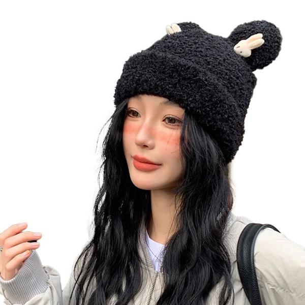 Faux Fur Beanies Hat Neulottu Cap GREY grey