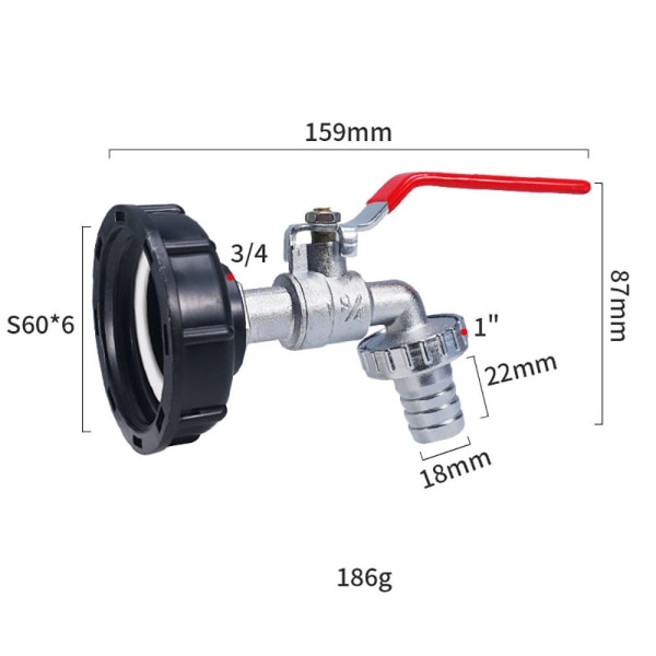 1/2'' 3/4'' IBC Tank Dren Kran Adapter Connector S60X6 Til Hage Kran Bytte 3/4