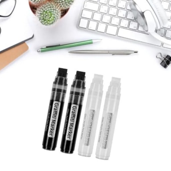 Marker 15 mm leveä kärki Suuret akryylimaali kynät MUSTA Black