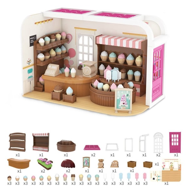 Tee-se-itse-nukkekoti nukkekodin kohtausmalli JÄÄTELÖKAUPPA JÄÄTELÖKAUPPA icecream shop
