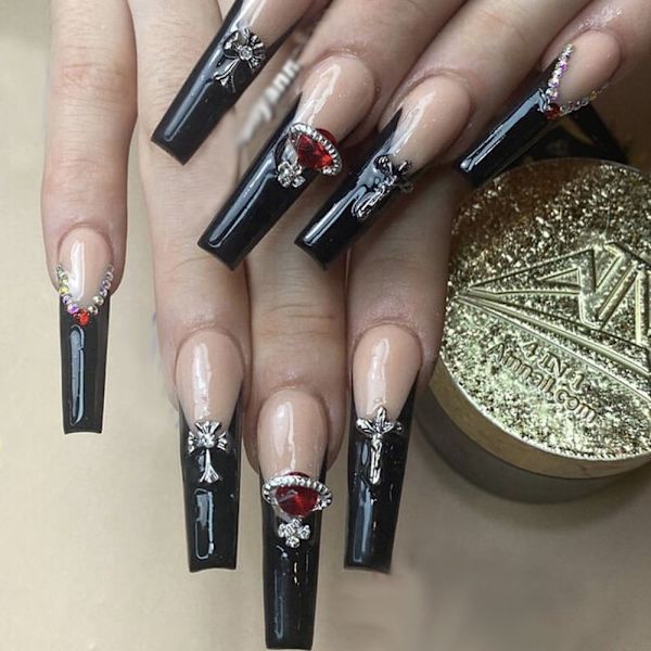 24st/kartong Rhinestone kista False Nails Wearable 08