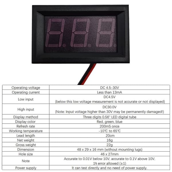 8st DC Digital Spänningsmätinstrument 2-tråds Spänning