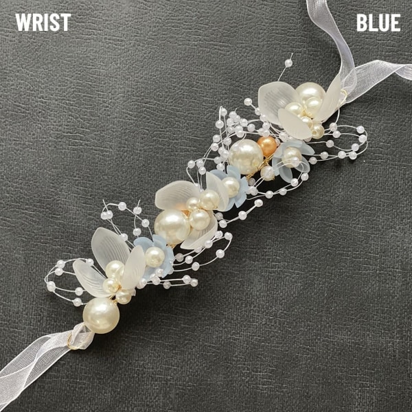 Pearl Wrist Flower Girls Brudepige BLÅT HÅNDLEDD Blue Wrist-Wrist